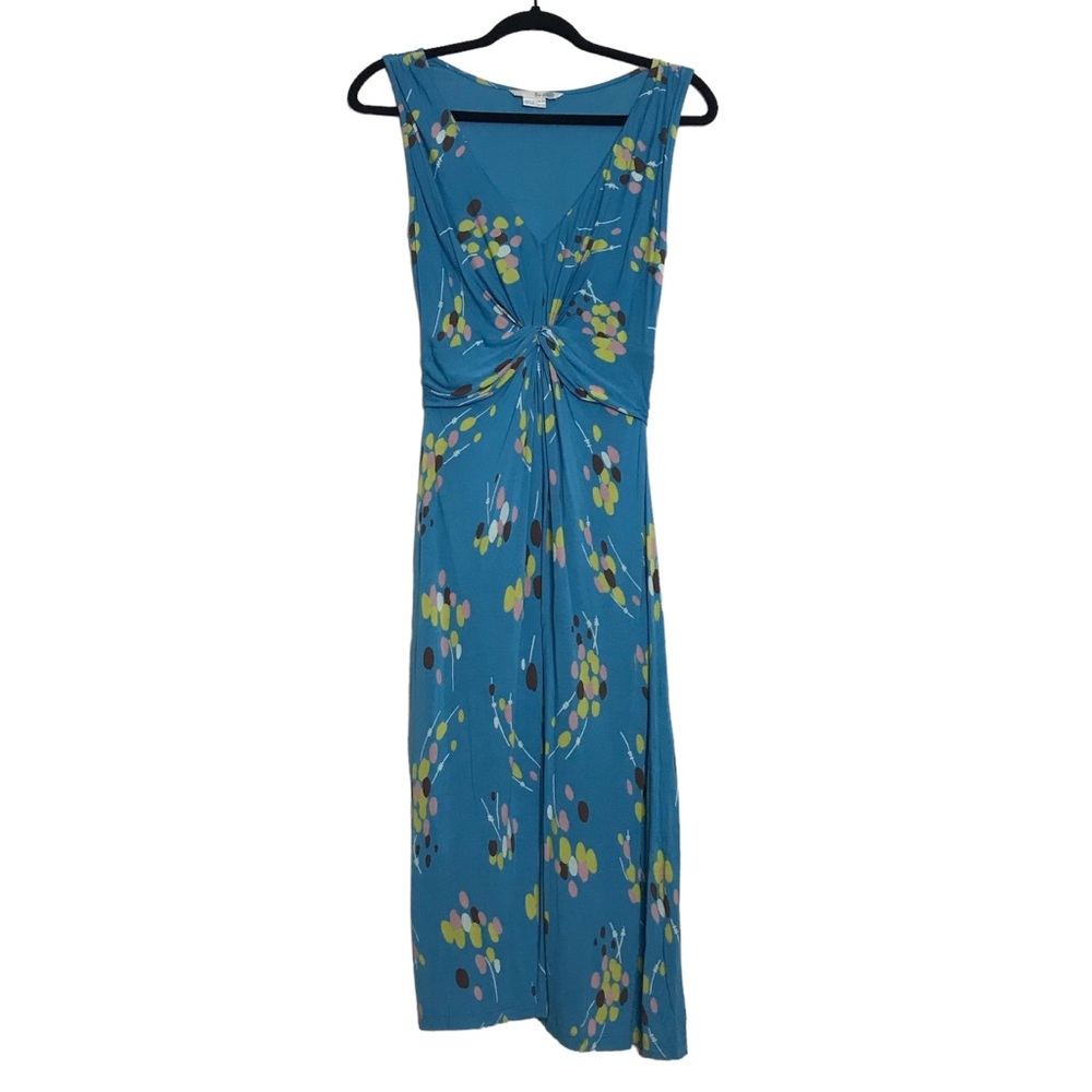 Boden Womens Preppy Teal Geometric Print Knotted Front Sleeveless Dress Size 4